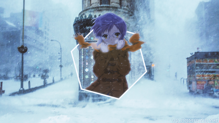 Yuki Nagato from The Melancholy of Haruhi Suzumiya in snow
