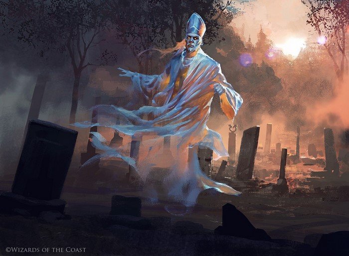 Ghostly Cleric in a Cemetery from Magic: The Gathering