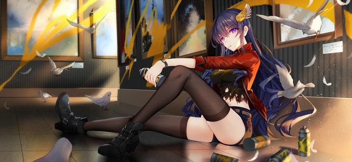 Anime girl with purple eyes and dark hair in gallery