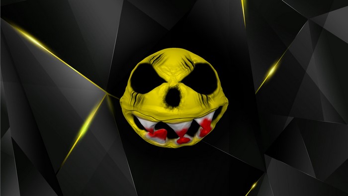 Scary yellow smiley face with bloody teeth