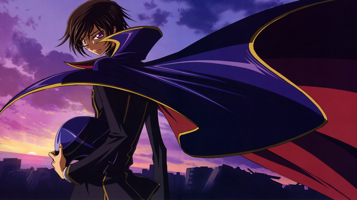 Lelouch Lamperouge from Code Geass holding a helmet