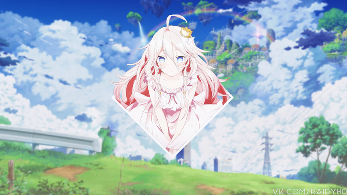 Anime girl with pink hair in a white dress