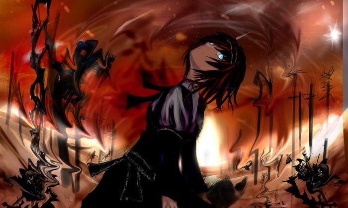 Anime girl with blue eyes and dark hair