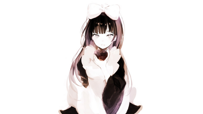 Anime girl in maid outfit holding an apple
