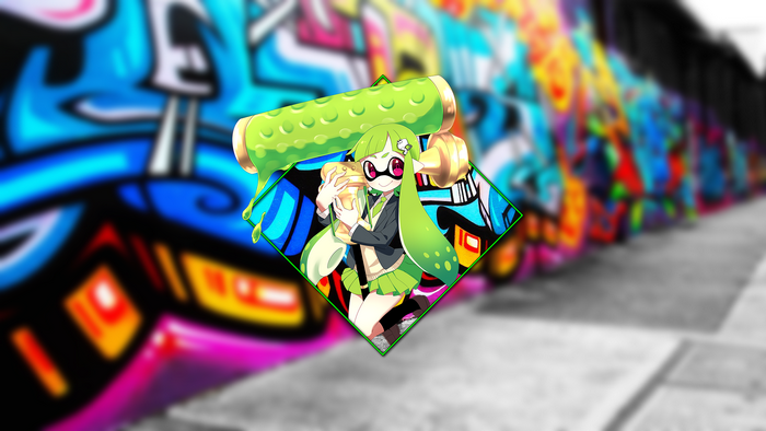 Anime girl with green hair and roller from Splatoon