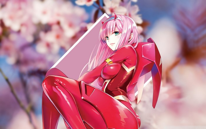 Zero Two from Darling in the FranXX with cherry blossoms