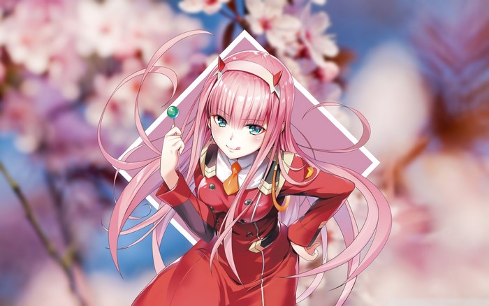 Zero Two from Darling in the FranXX with cherry blossoms