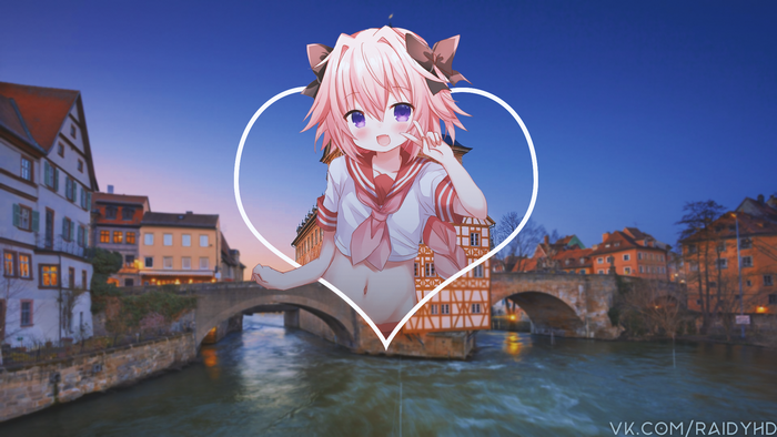 Astolfo from Fate/Apocrypha in front of a European town