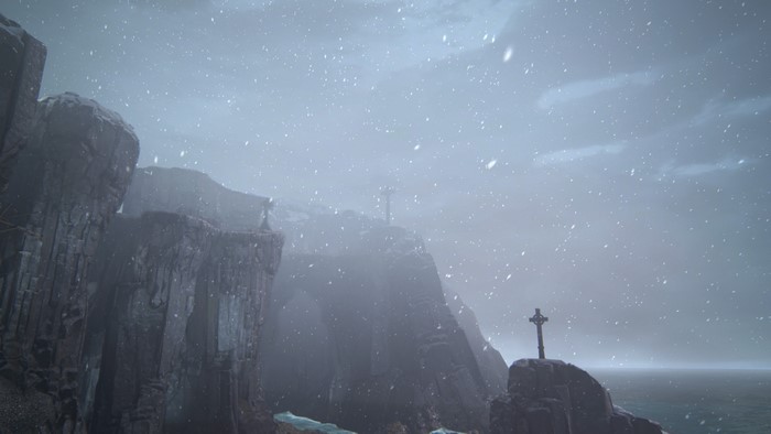 Uncharted 4: A Thief's End snow-covered cliffs with crosses