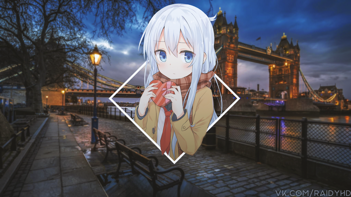 Hibiki from KanColle with London Tower Bridge