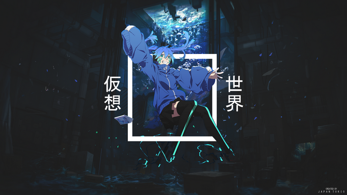 Anime girl with blue hair in a blue hoodie