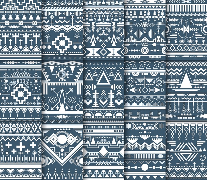 Abstract geometric patterns in blue and white