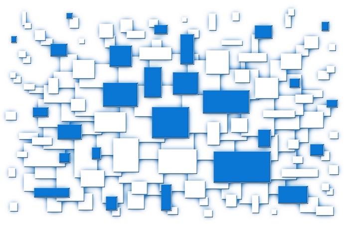 Abstract digital art with blue and white squares