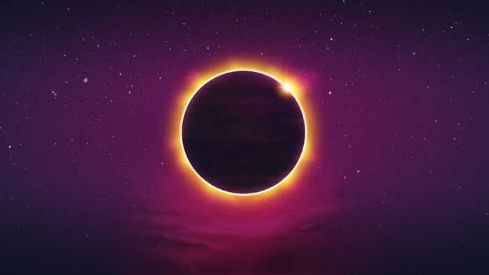 Digital art of a solar eclipse with stars