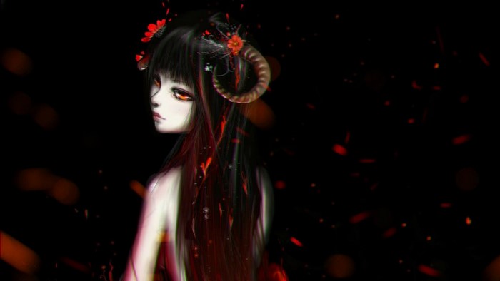 Anime girl with horns and red eyes