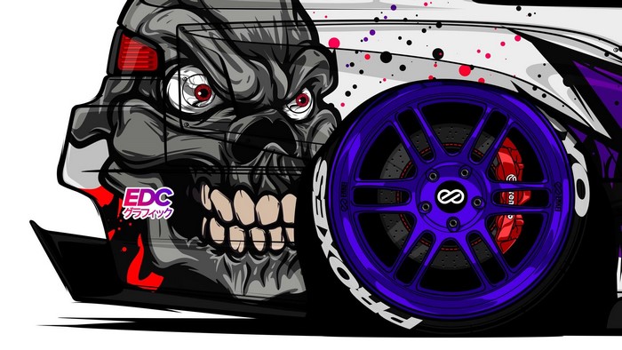 Nissan 200SX with Skull Graphic and Colored Wheels