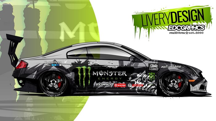 Monster Energy JDM Car Side View Digital Art