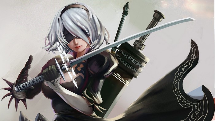 2B from Nier: Automata with swords