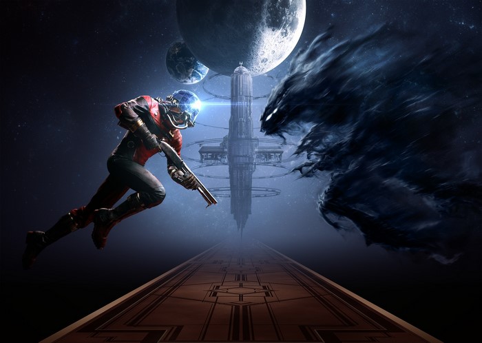 Morgan Yu from Prey fighting a shadowy creature