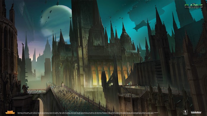 Gladius Prime Gothic Cityscape at Dusk