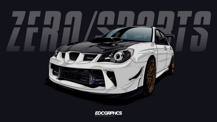 White Subaru Impreza WRX STi with 'ZERO SPORTS' text