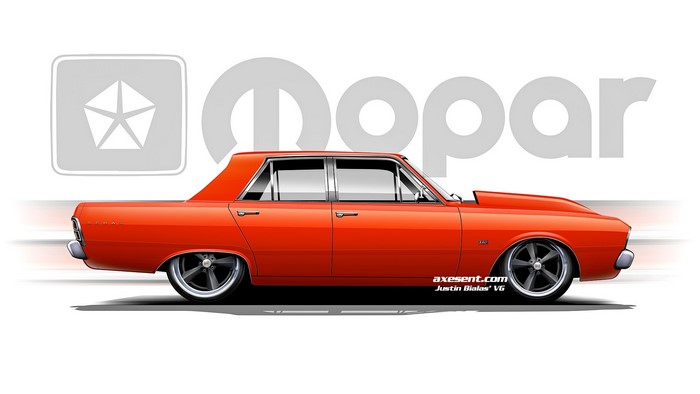 Orange Chrysler Valiant side view illustration