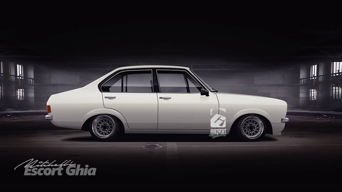 White Ford Escort MkII Ghia render by Axesent Creations
