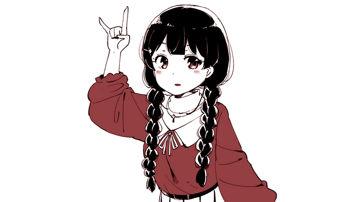 Anime girl with braided hair making rock on gesture