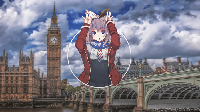 Anime girl in front of Big Ben, London