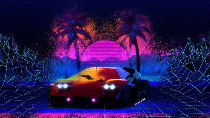 Lamborghini Countach in a Synthwave Landscape