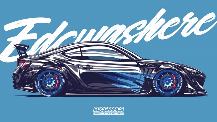 Toyota GT86 with blue wheels and wing by EDC Graphics