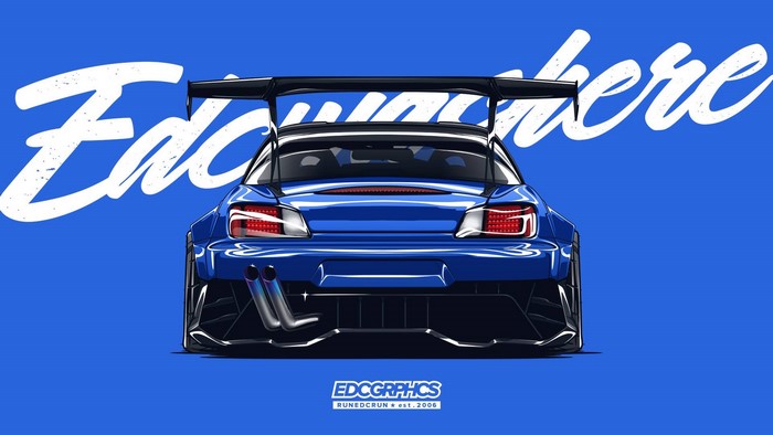 Blue JDM Sports Car with Large Rear Wing