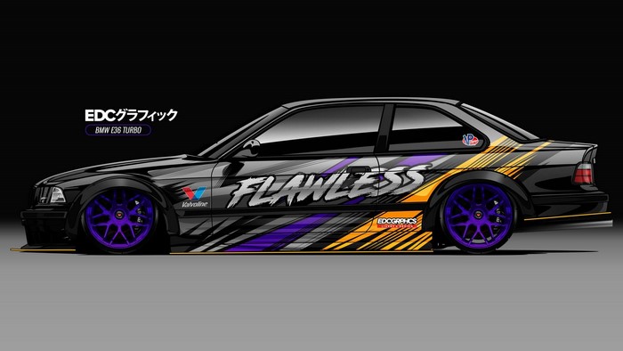 BMW E36 Turbo with "FLAWLESS" livery by EDC Graphics