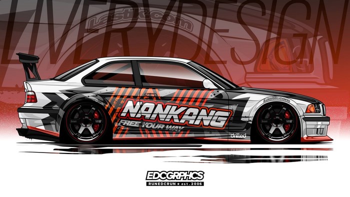 BMW E36 drift car livery design by EDC Graphics