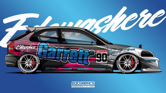Honda Civic EK with Garrett and EDC Graphics livery