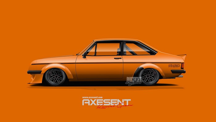 Orange Ford Escort RS 2000 render by Axesent Creations