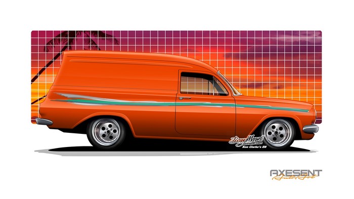 Orange Holden Panel Van with Teal Stripe