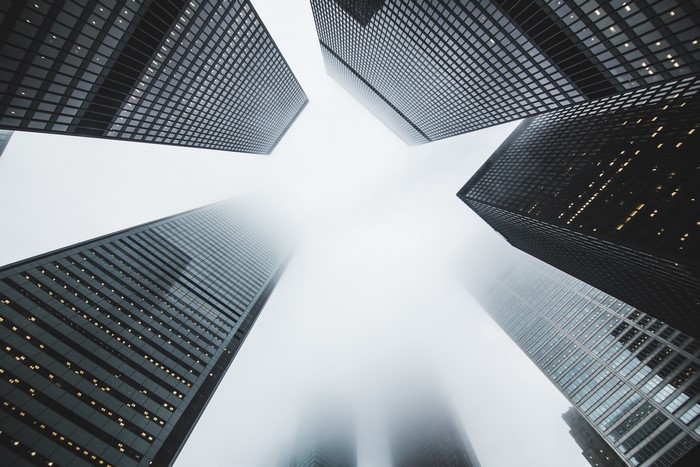 Skyscrapers shrouded in mist