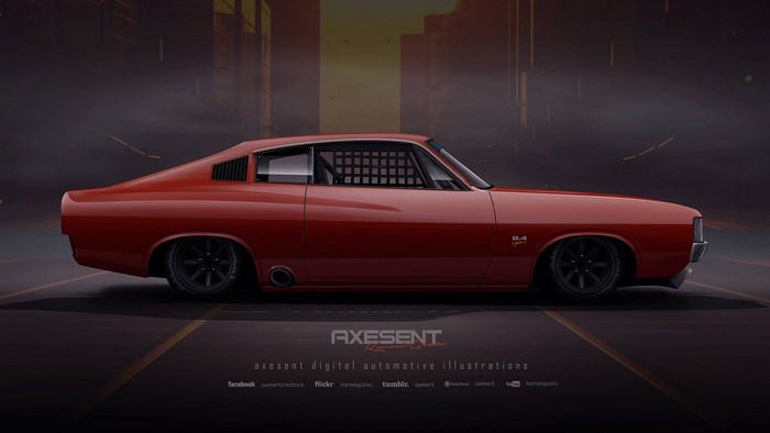 Red Chrysler Valiant Side View Render