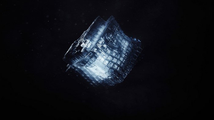 Abstract glowing cube made of blocks