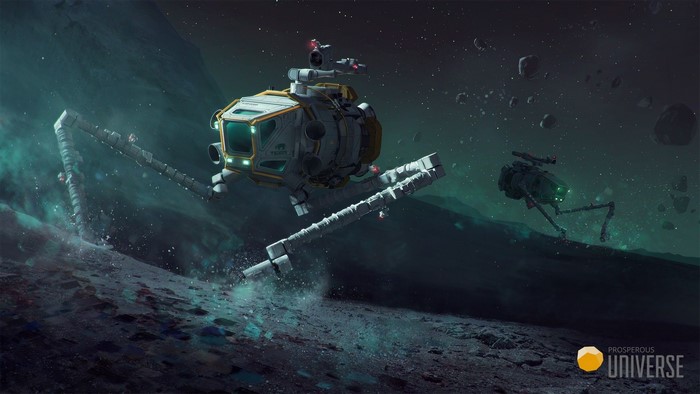 Spaceships exploring an asteroid field in space