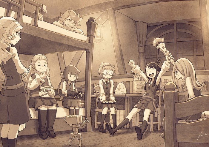Little Witch Academia girls in a dormitory room