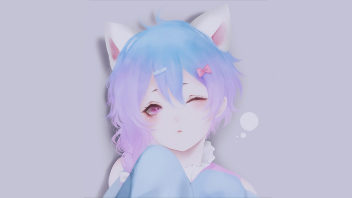 Anime girl with blue and purple hair and cat ears