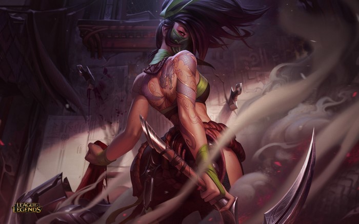 Akali from League of Legends with scythes