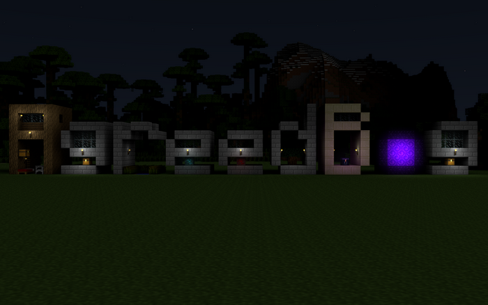 Minecraft letters spelling 'Breeders' at night