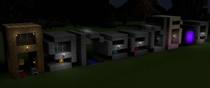 Minecraft structures spelling out 'ARES'