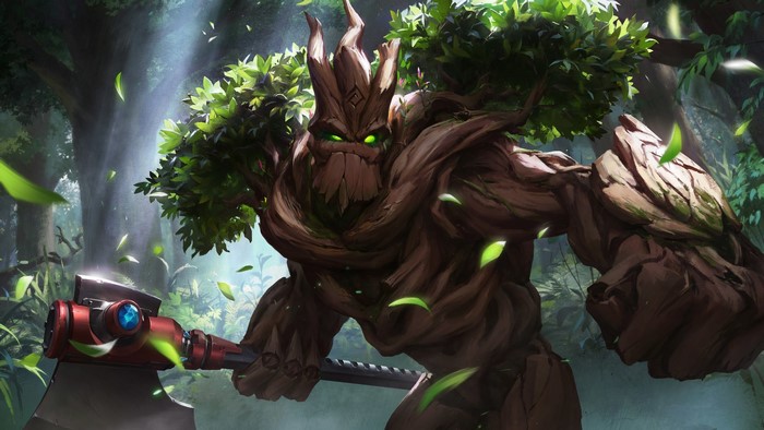Groot from Paladins: Champions of the Realm with an axe