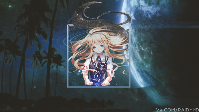 Anime girl with blonde hair in space