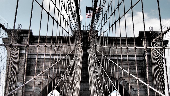 Brooklyn Bridge with American Flag