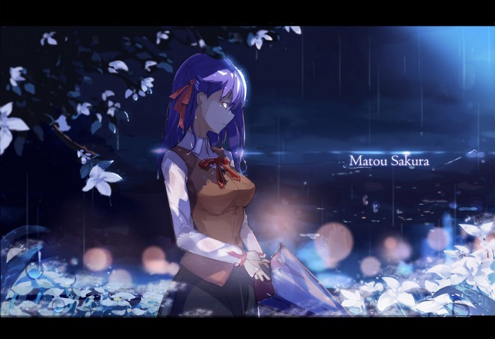 Matou Sakura from Fate/Stay Night in the rain